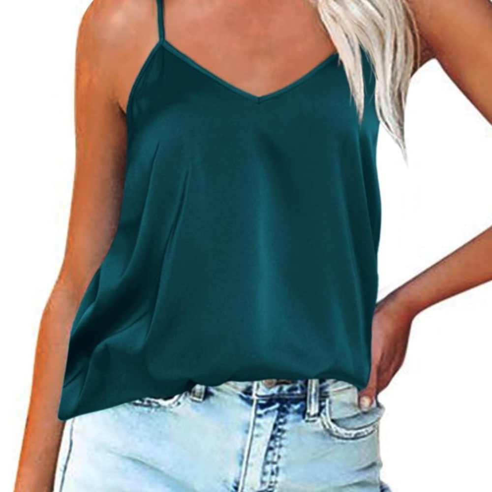 Blue Relaxed Sleeveless Camisole with V-neck